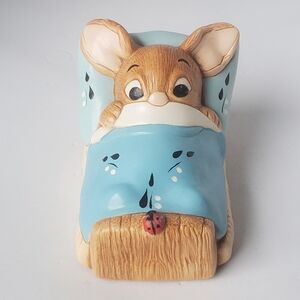 Pendelfin Bunnies WAKEY Blue Bunny Figurine Hand Painted Stonecraft England